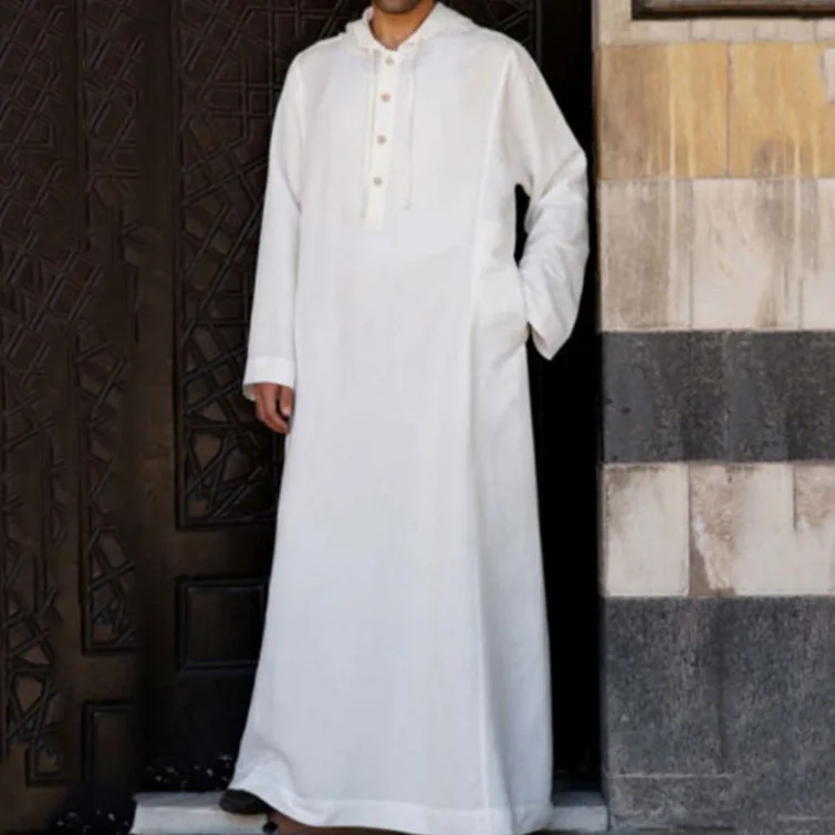 Arabic style simple long hooded shirt for men Muslim robe for men