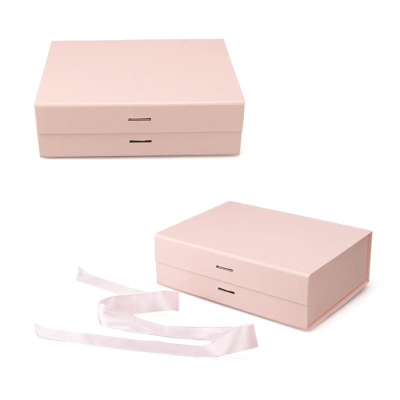 Ready to Ship Hair Extension Cosmetic Eyelash Makeup Tool Luxury Packaging Pink Folding Magnetic Gift Box with Ribbon