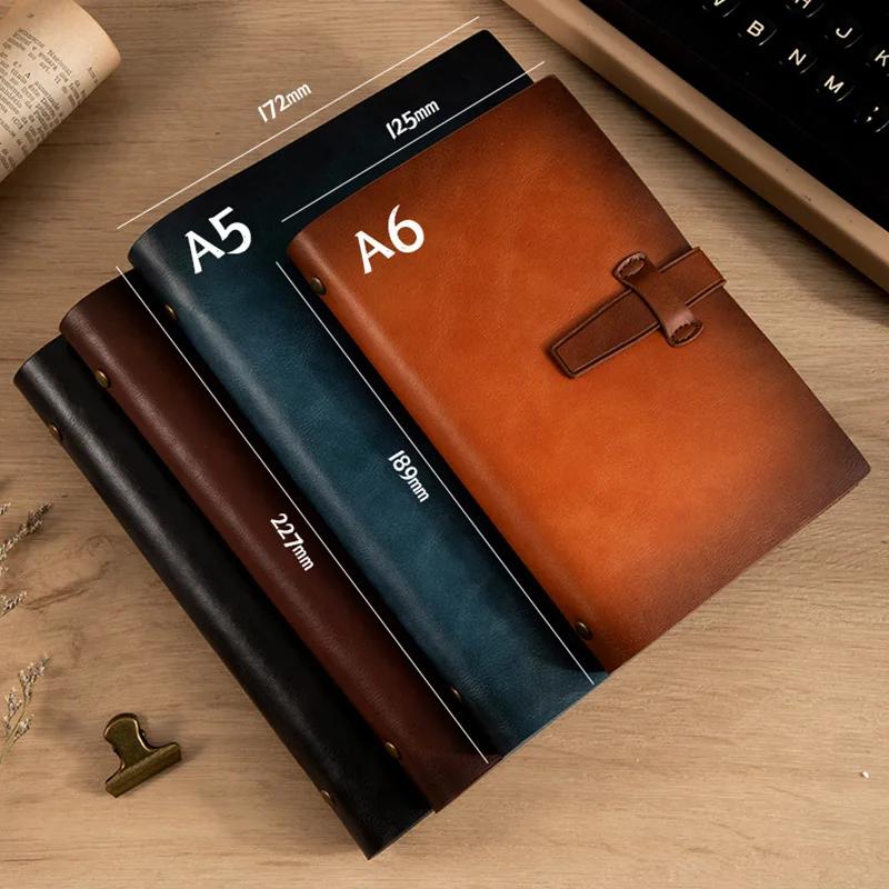 A5 A6 custom Vintage Second Layer Cowhide Handmade genuine leather Removable Business Loose-leaf diary journal Buckle Notebook