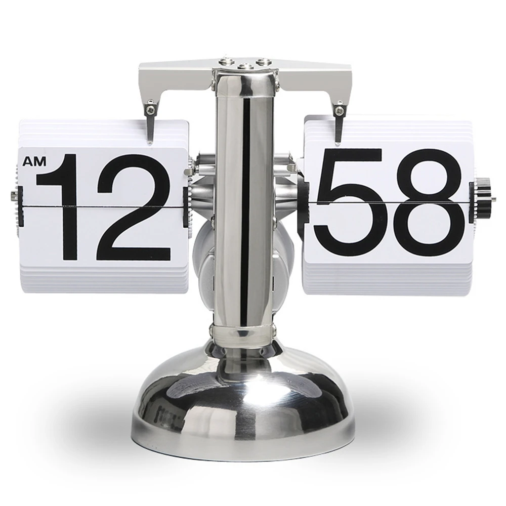 Clocks Desktop Vintage Creative White Metal Stand Home Small Digital Gear Flip Unique DIY Stainless Steel Operated