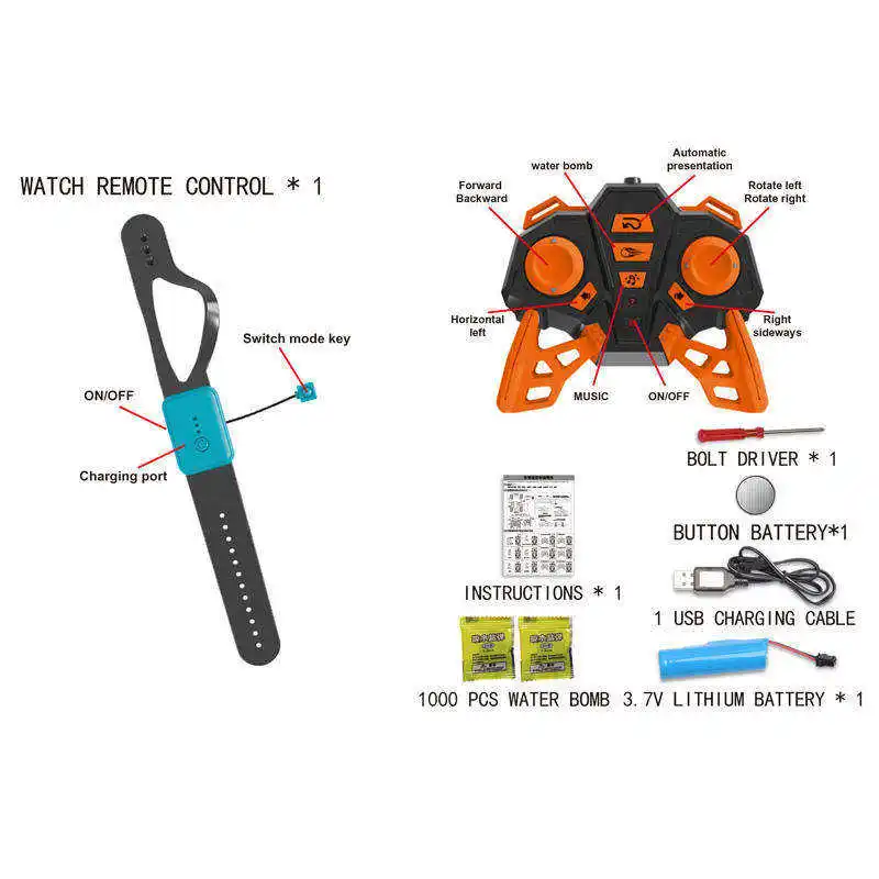 RC Water Bomb Tank Gesture Control Car 2.4G 4WD Gravity Watch RC Vehicle With Light&Music 360 Rotate Stunt Car Battle Shoots Toy