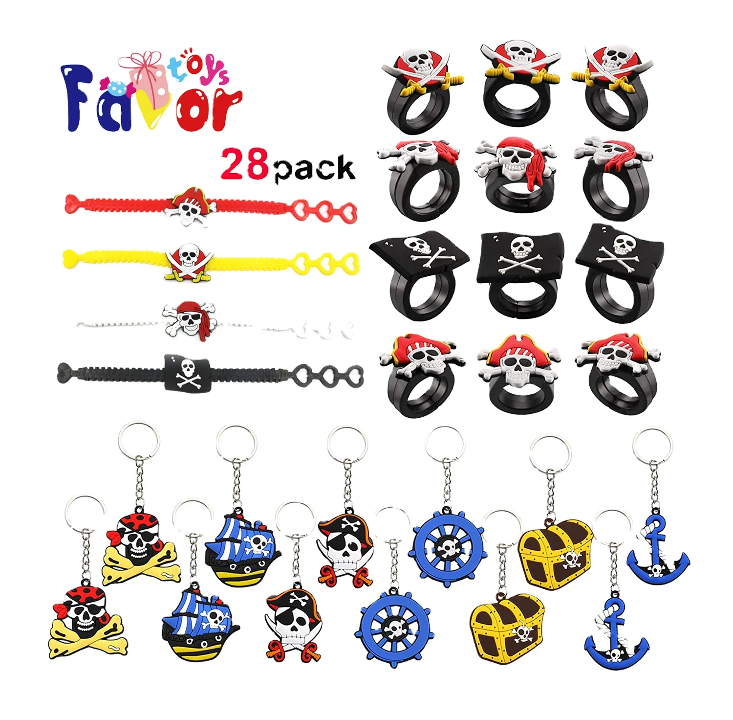Hot Sales 28 Packs Kids Halloween Pirate Party Favors Supplies Toys Set