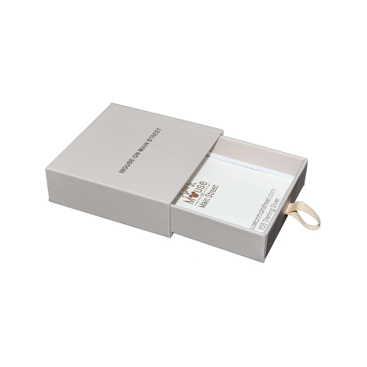 White Custom Logo Premium Luxury Sliding Cover Rigid Cardboard Paper Packaging Gift Small Drawer Box with Ribbon