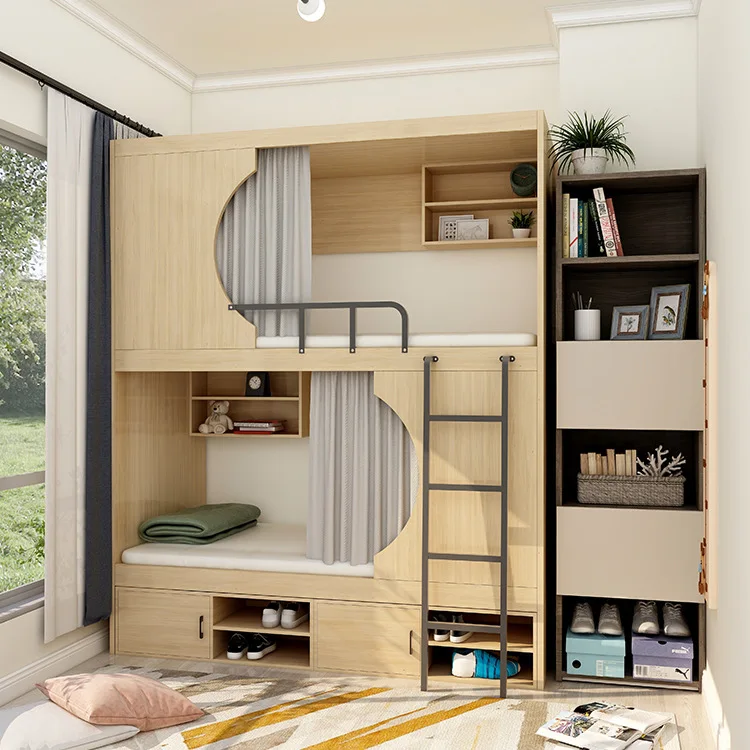 Space saving Bunk Bed for School Dormitory School Furniture Loft Double Wood Bed