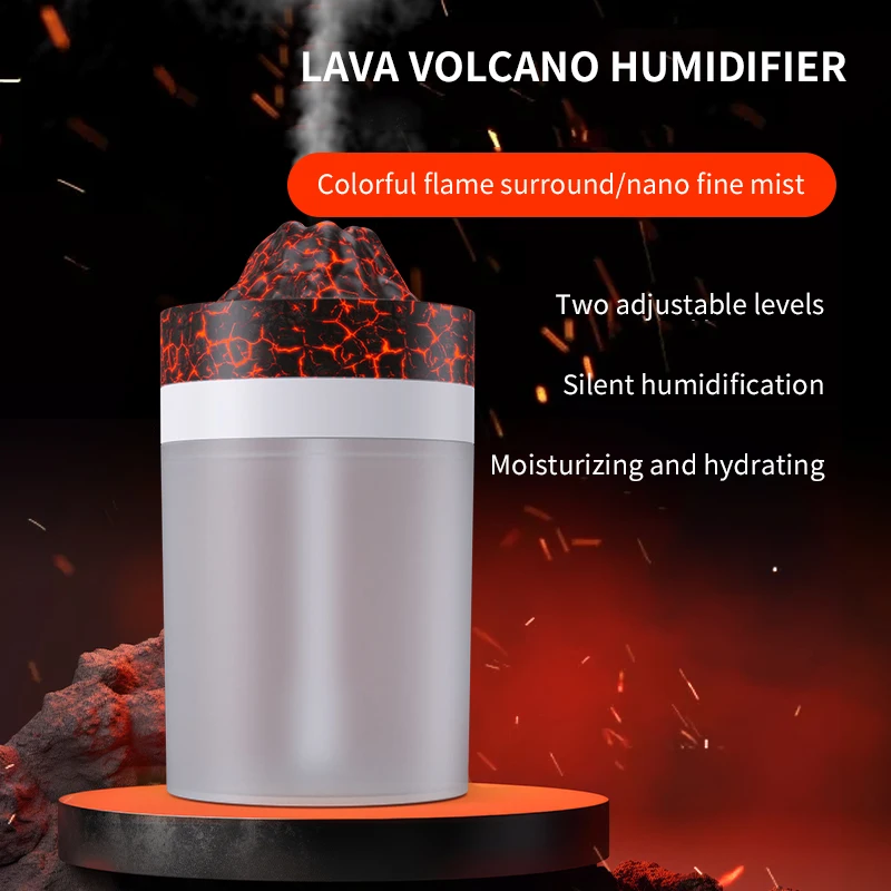 2024 Customized Mini Volcano LED Humidifier Children USB Installation Electric Power Household Car Use Environmental Protection