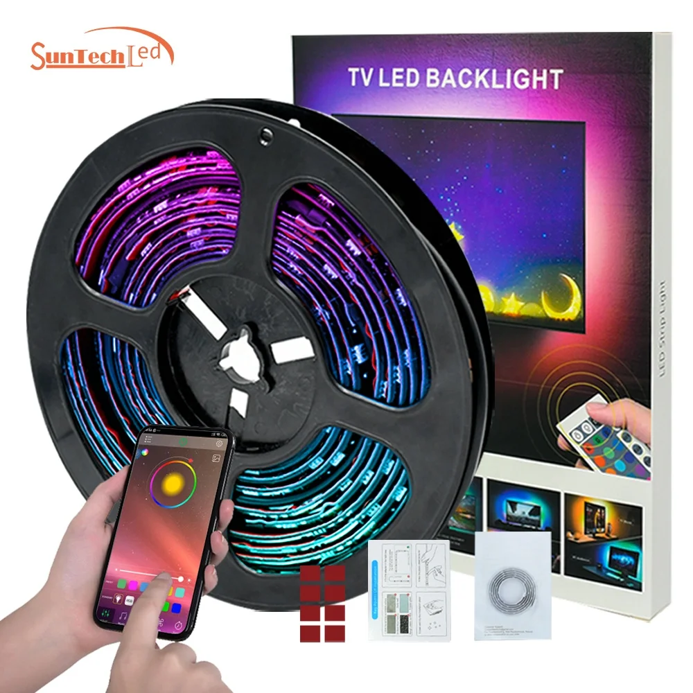 
FCC CE Rohs 2M 30 LED Waterproof IP65 TV 5050 RGB 5V USB backlight manufacturers BT led strip Kit 