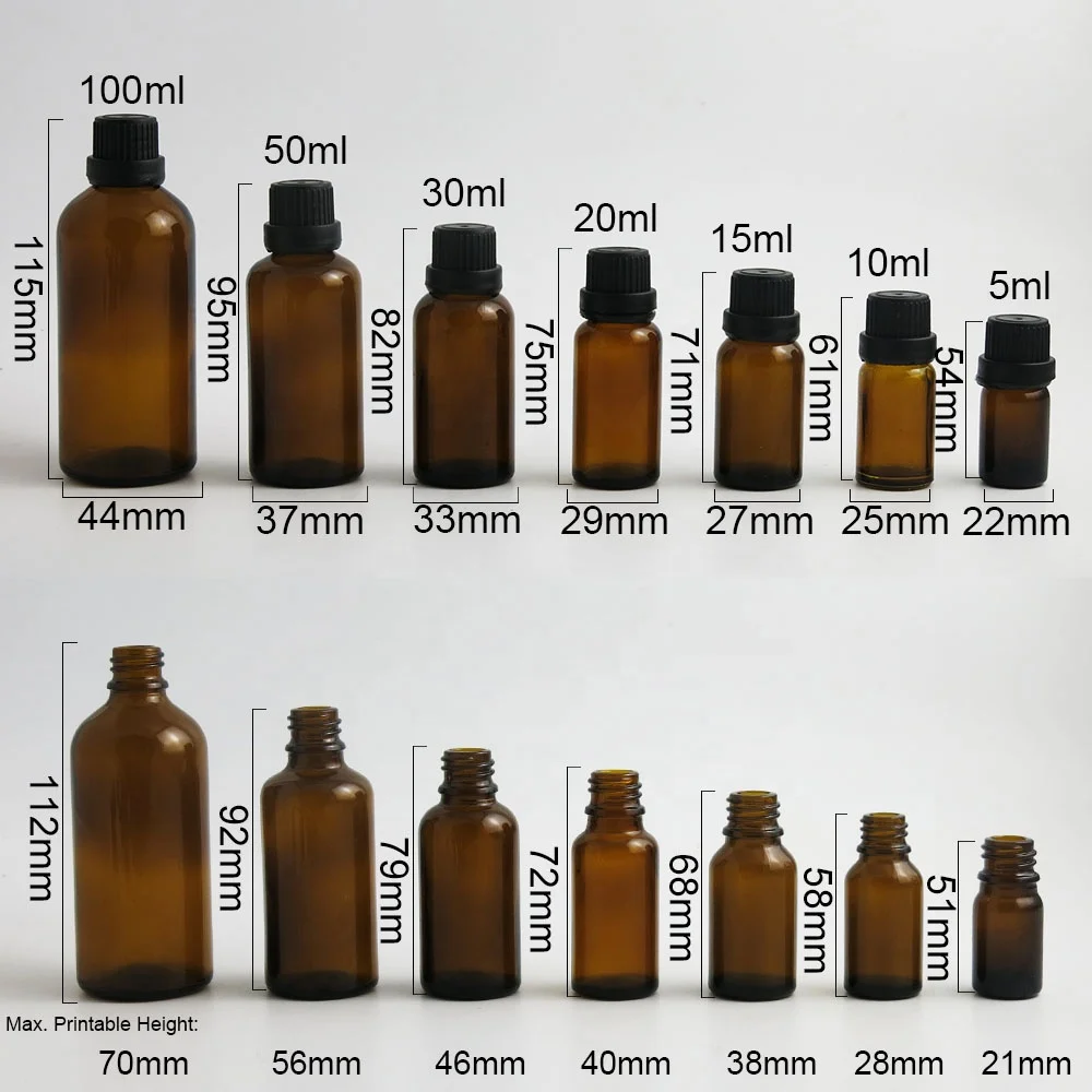 Empty 5ml 10ml 15ml 20ml 30ml 50ml100ml Amber Glass Essential Oil Bottle With Childproof Cap