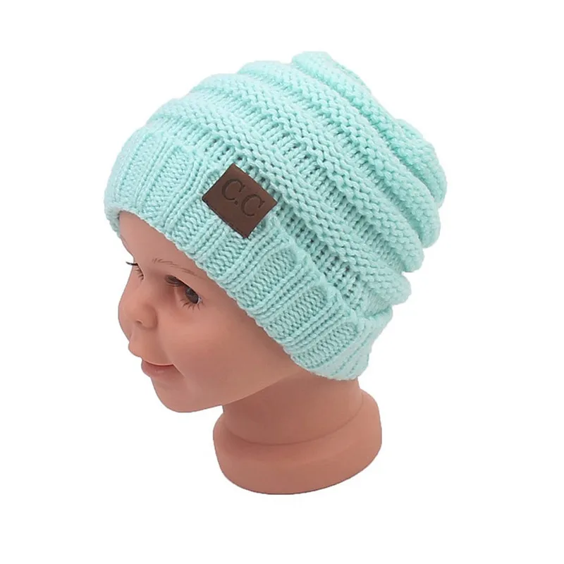 
Winter Warm Kids Knitted Beanie Cuff Hat Solid Color Pattern Unisex Woolen Children Earflap Slouchy Cap Hats For Girls Boy 