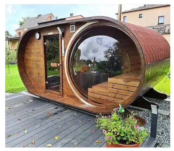 Cheap Custom For Sale 6 People With Wood Burning Sauna Hous Outdoor Barrel-Shaped Wet Steam Hous