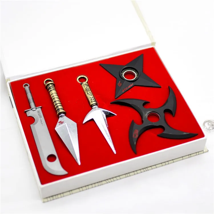 High Quality Alloy Anime Weapon Mould Toy Boy Gift Shuriken Kunai Weapon Set Cosplay 20cm Kakashi Ninja weapons set