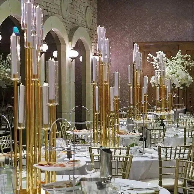 Weddings Party Table Centerpieces Stand Home Hotel Decoration s Gold Glass Candelabra Metal Candlesticks