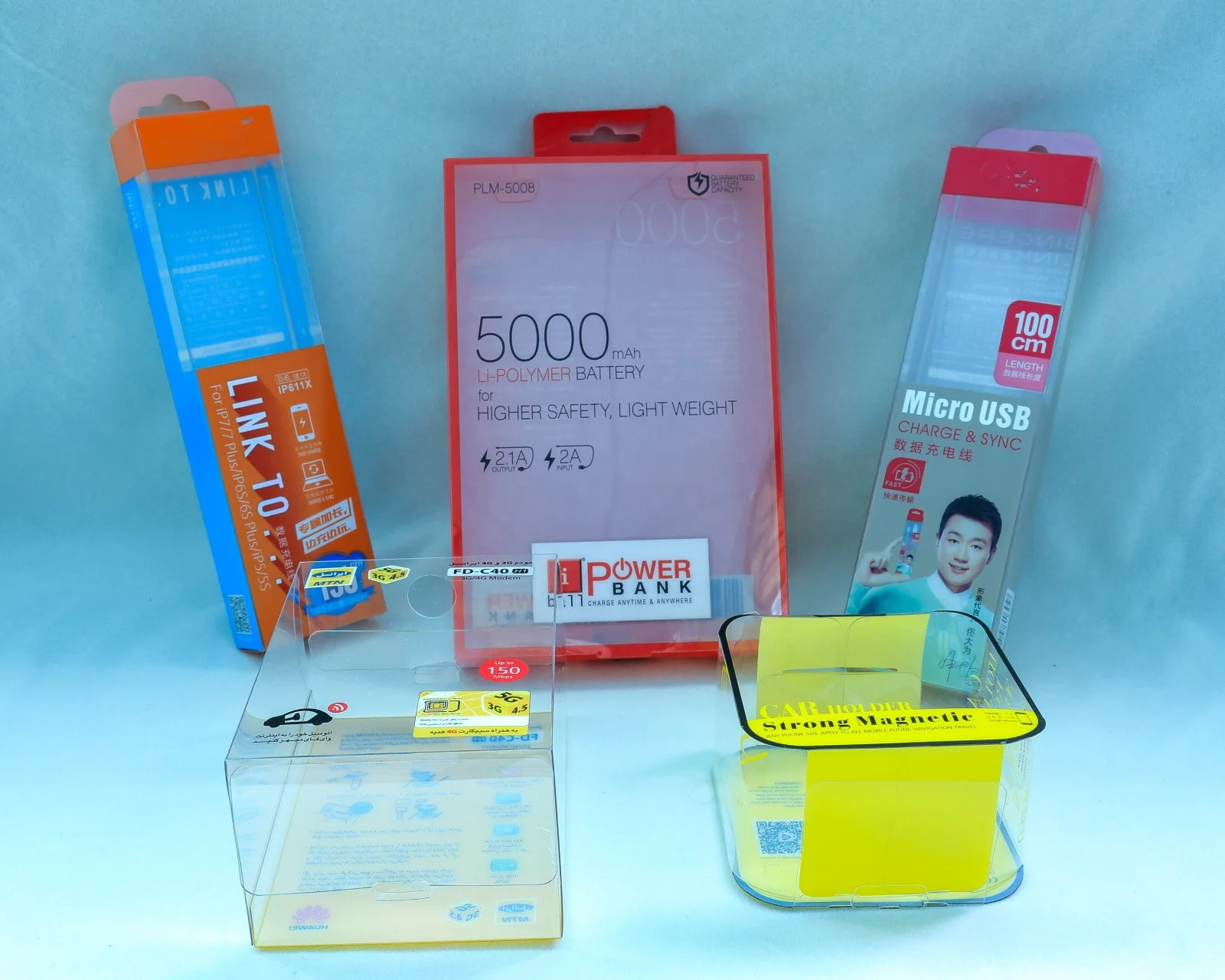 High Quality PVC Printed Plastic Folding Box Embossing and UV Coating Handled Blister Box for Consumer Electronic Products