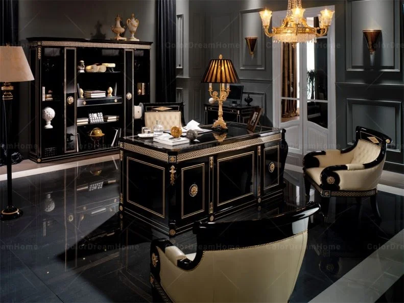 High quality European office furniture wooden cupboard with showcase designs luxury black wooden file cabinet