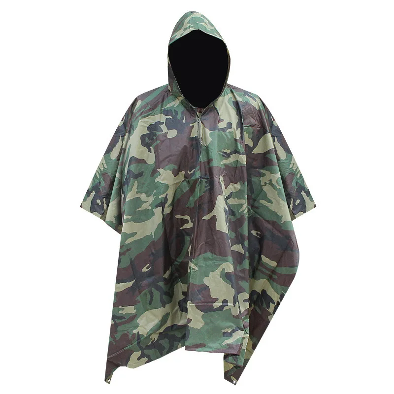 Hiking Camping Emergency Waterproof Lightweight Unisex Hooded Raincoat Camouflage Tactical Poncho