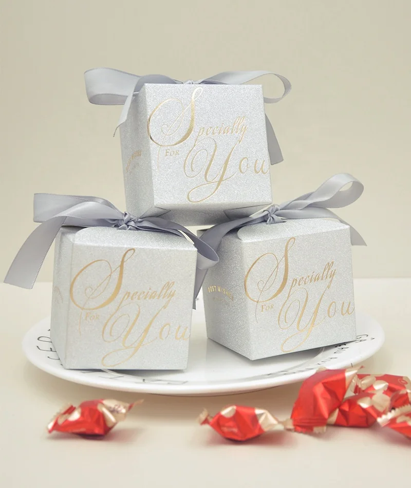 Bridal Shower Bride Hen Party Gift Holders Gold Stamping Foil Specially For You Glitter Paper Wedding Candy Box With Ribbon