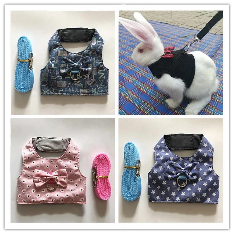 Harness Leash Set Soft Bunny Rabbits Adjustable Small Animals Elastic Leash Vest Clothes Leash Chest