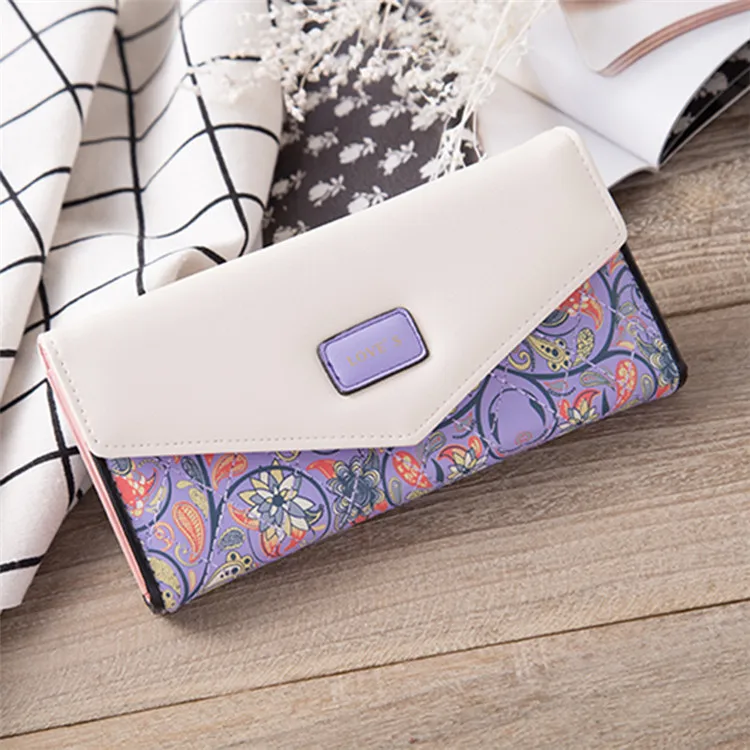 
Women Embroidered Envelope Wallets Pu Leather Zipper Clasp Clutch Wallet 