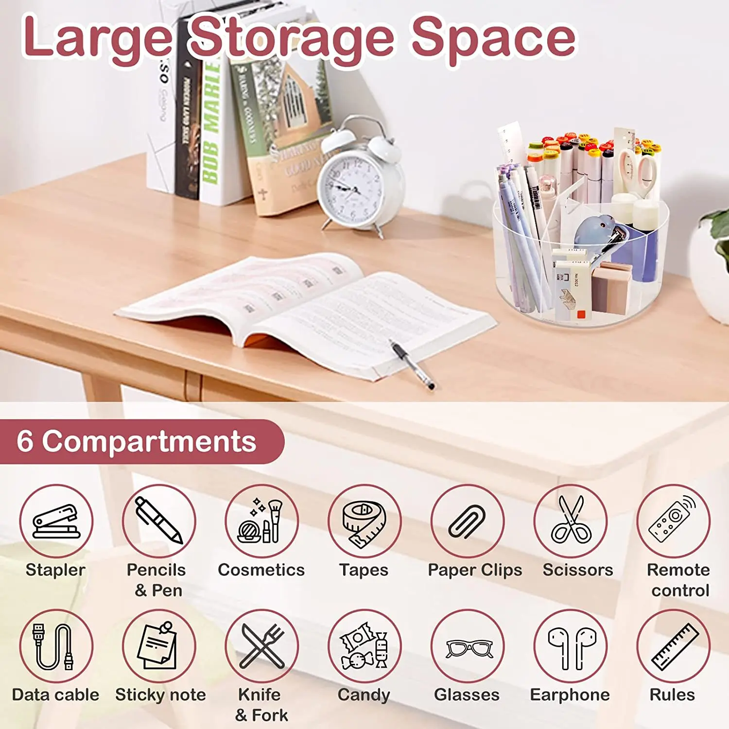 Large Capacity Desktop 360  Acrylic Desktop Pencil Pen Organizer Office Crayon Marker Holder Acrylic Cosmetics Storage Rack