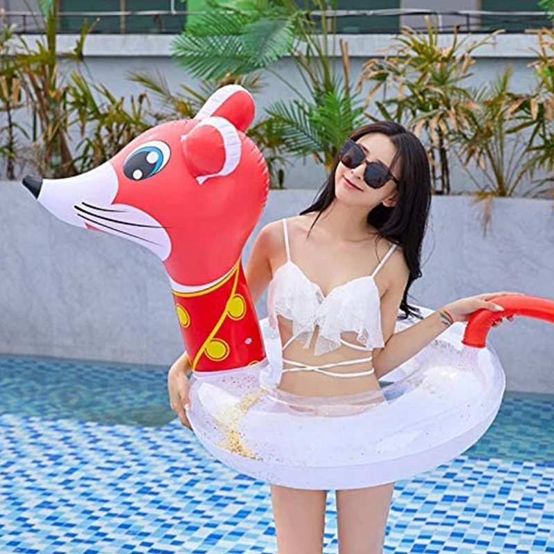 heavy duty PVC inflatable Chinese glitter zodiac rat swimming tube sparkle mouse beach swim ring pool floaitng
