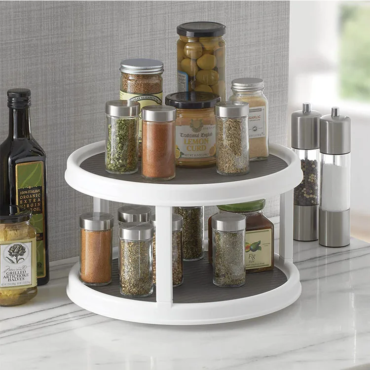 
2 Tier Rotating Spice Rack Non-Skid Pantry Cabinet Lazy Susan Turntable 