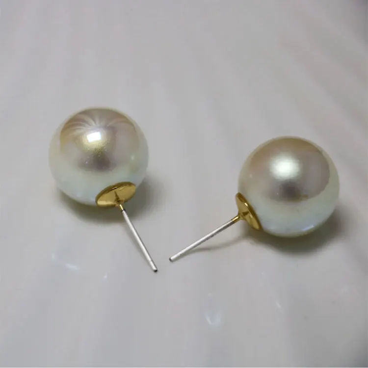 Dropshipping Fine S925 Sterling Silver Needle Pearl Stud Earrings Luxury Strong Light 12mm Austrian Pearls Earrings for Women