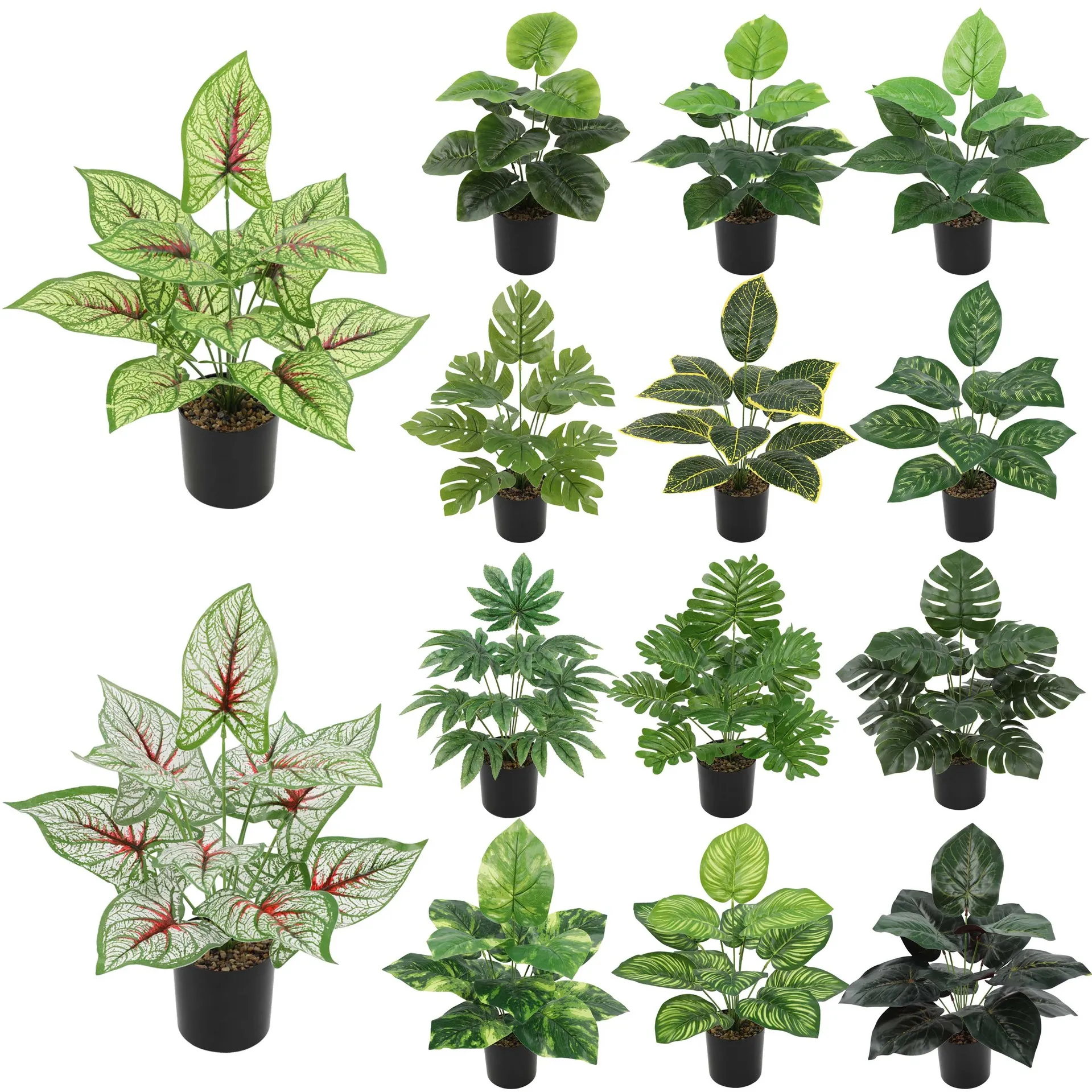 Mydays Simulation Greenery Leaves Plant Fake Flower Pot Artificial Green Plant Realistic Artificial Plants with Pots