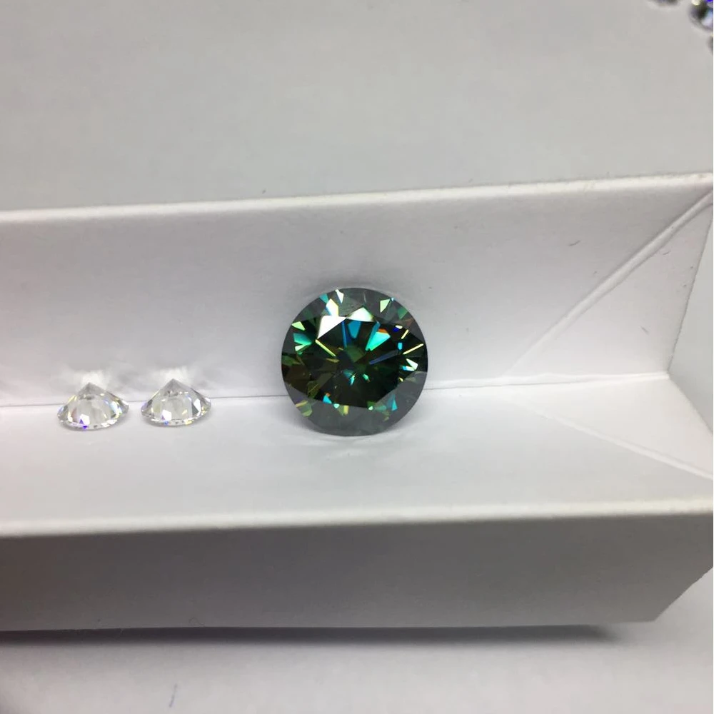 
Wuzhou wholesale green color round cut diamond moissanite loose gemstone jewelry ring 