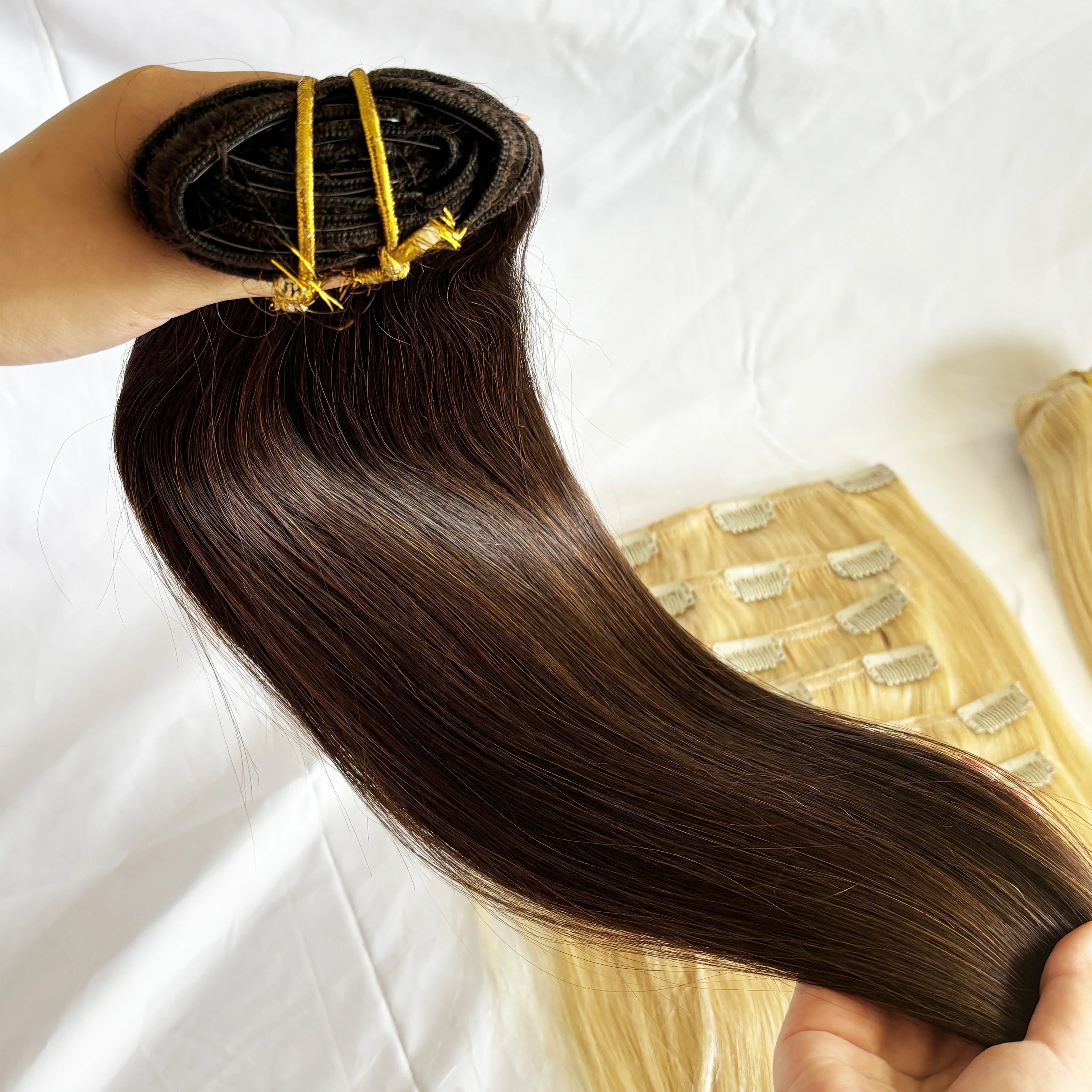 goods in stock  clip in one hair extension no shine seamless human hair clip ins