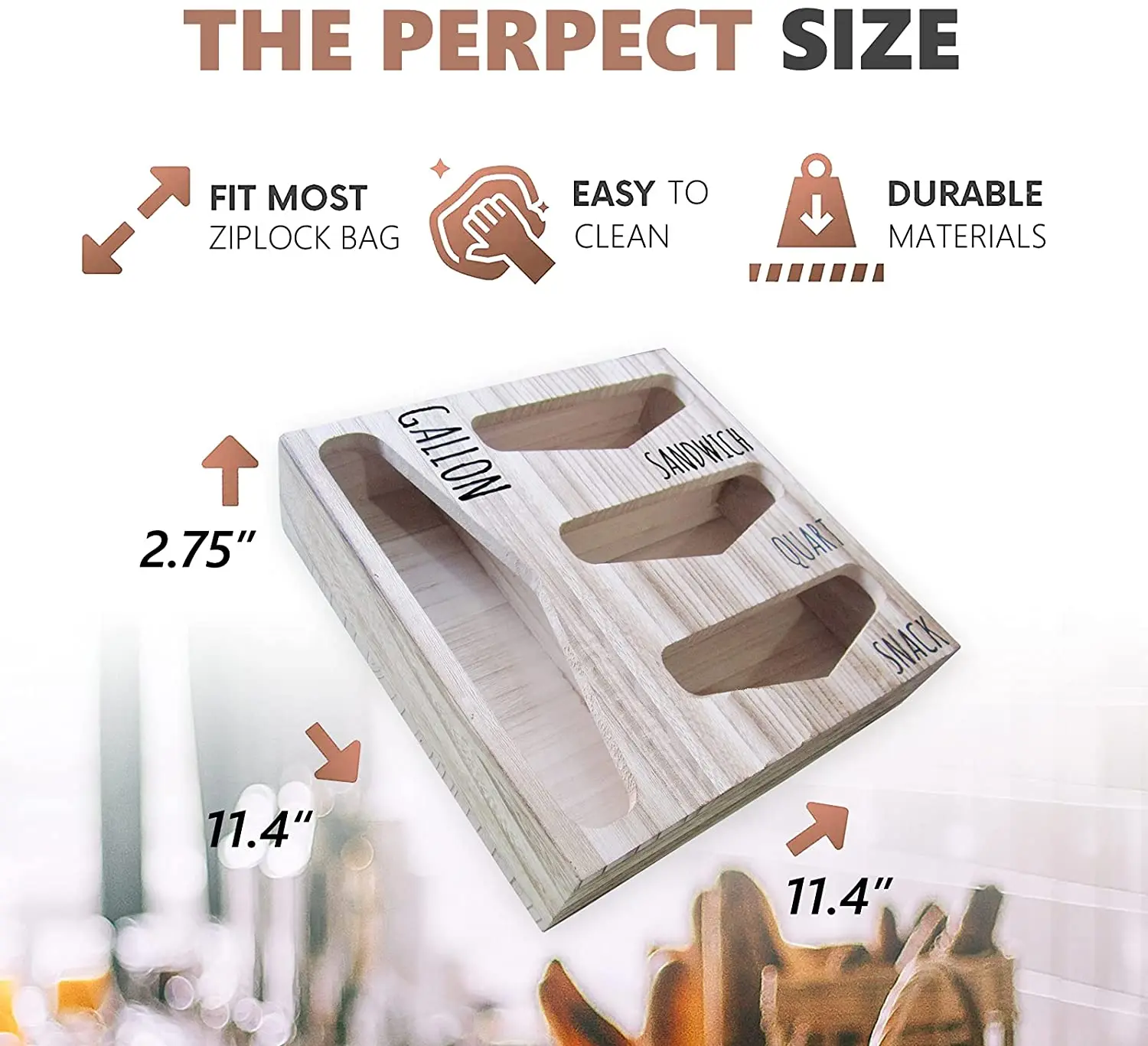 Vonssen Wood Kitchen Ziplock Baggie Dispenser Box for Drawer