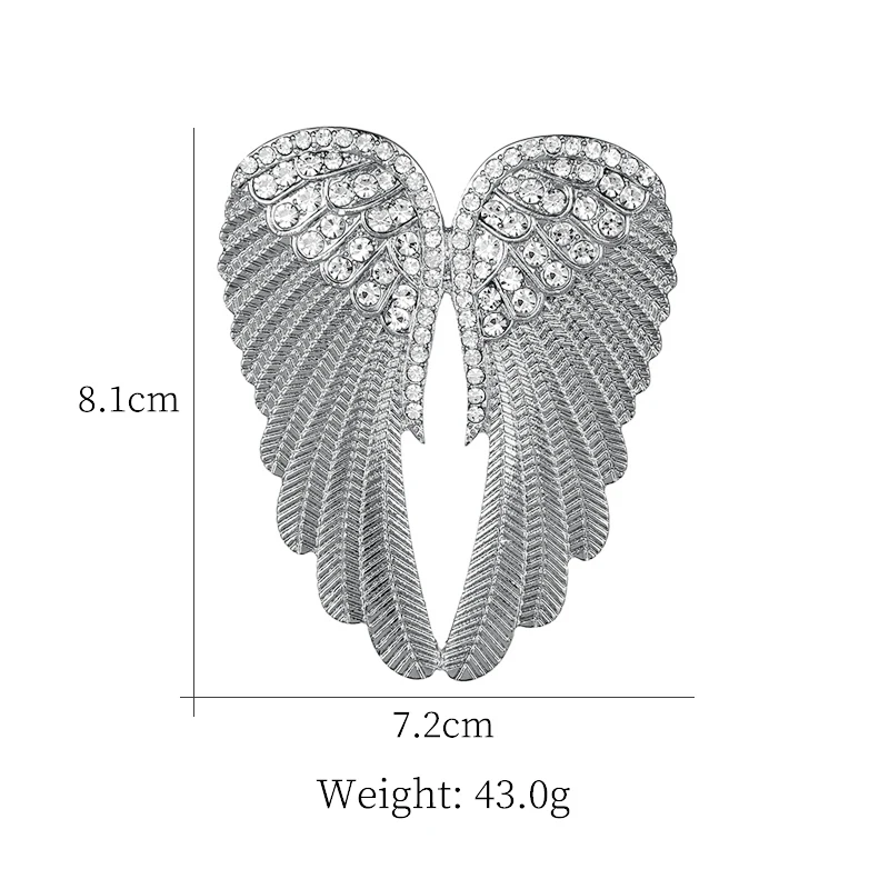 New Arrival Gold or Silver Plated Rhinestones Pave Large Size Archangel Angel Wing Brooch Pins