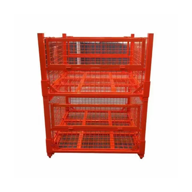Heavy duty durable folding stacking warehouse storage steel wire mesh stillage cage