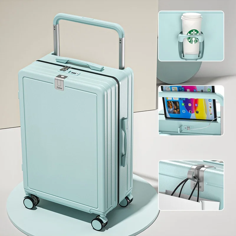 Fashionable Wide Trolley Carry on Laptop with USB charge Suitcase  Cup holder,20inch Wide Trolley Handle Suitcase Cabin suitcase