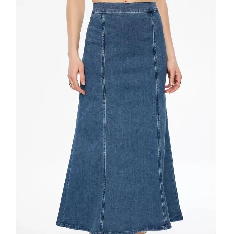 Wholesale Custom Causal Elegant Hook and Zipper Fly Unlined A-Line Denim Maxi Skirt For Women