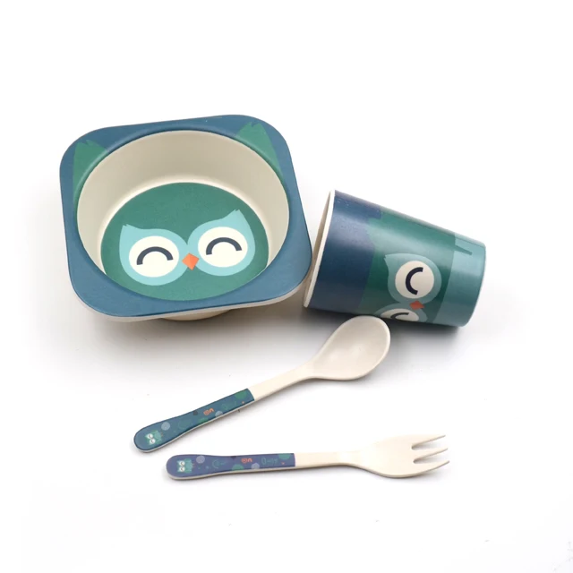  Bamboo Baby Plate Flatware Safe And Tableware For Children Cutlery Fiber Feeding