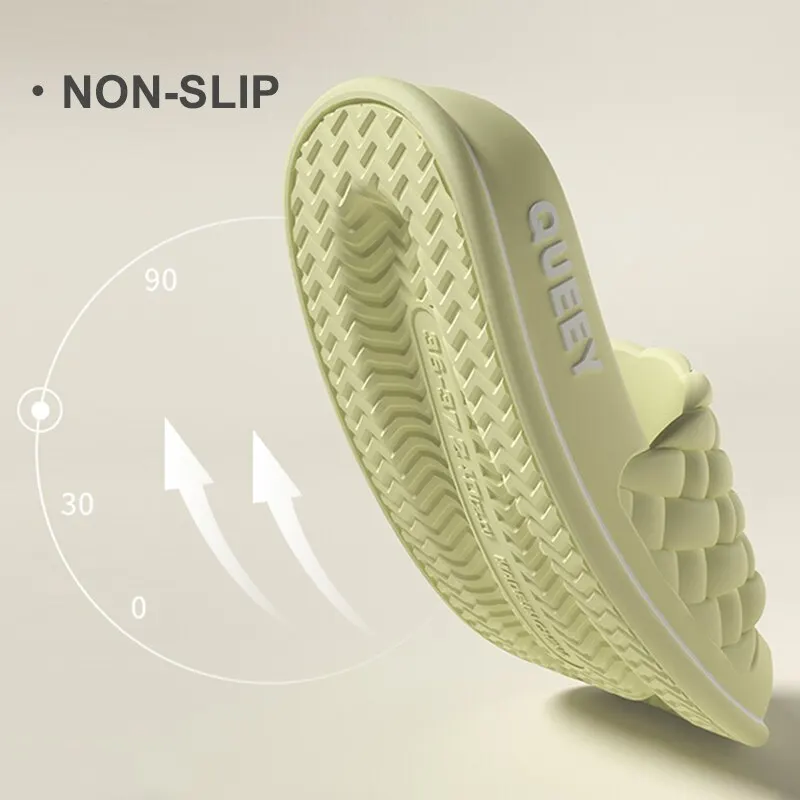 Feslishoet Women Weave Slippers Thick Sole Summer Beach Slides Bathroom Slipper Soft Sandals Fashion Cloud Shoes