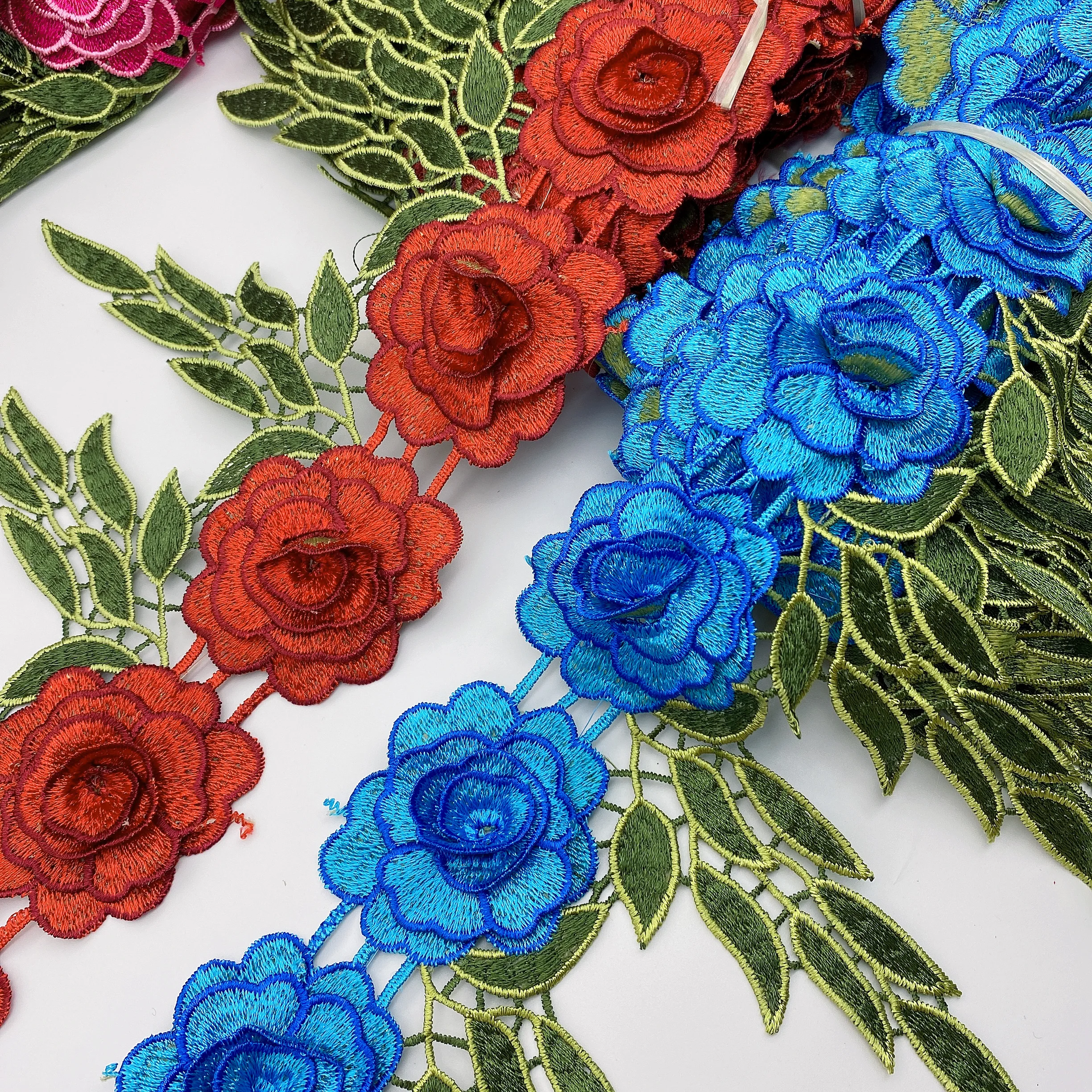 Clothing lace accessories multicolor embroidery water soluble lace border hem lace for garment