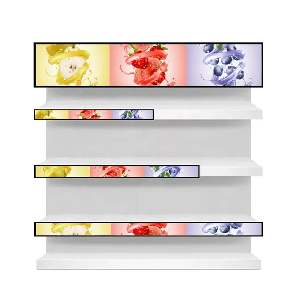 P1.25 P0.7 Cob Supermarket Ultra Wide Strip Shelf Edge Advertising Digital Signage Monitor Type Stretched Bar Led Display Screen