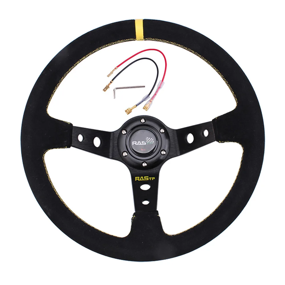  RASTP 14inch Suede Leather Deep dish Car sports Racing Drifting Steering