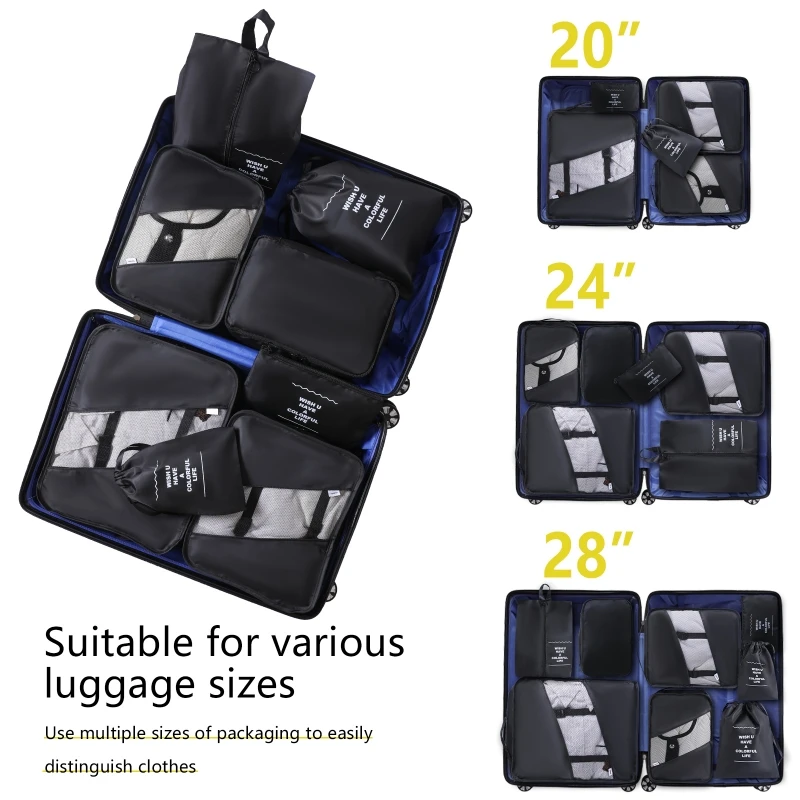 Wholesale new multi-function 7 pcs pack clothes organizer waterproof travel luggage organizer set with women packing cubes