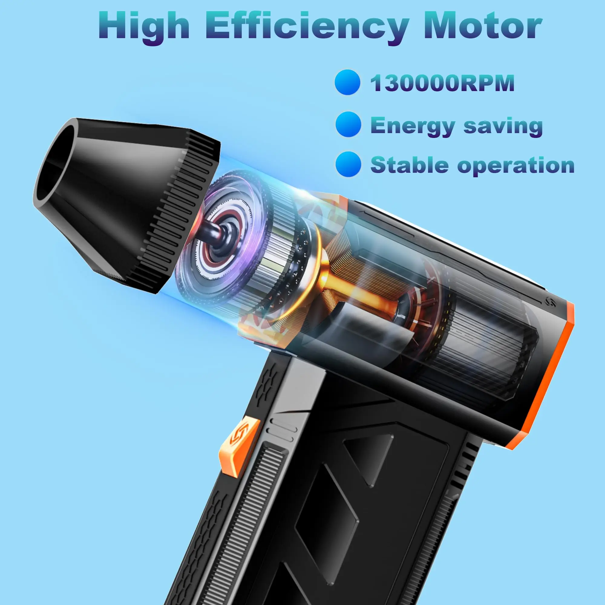 130000RPM Compressed Air Duster for Cleaning 3-Speed Adjustable Rechargeable Cordless Jet Dry Blower for Car and Home