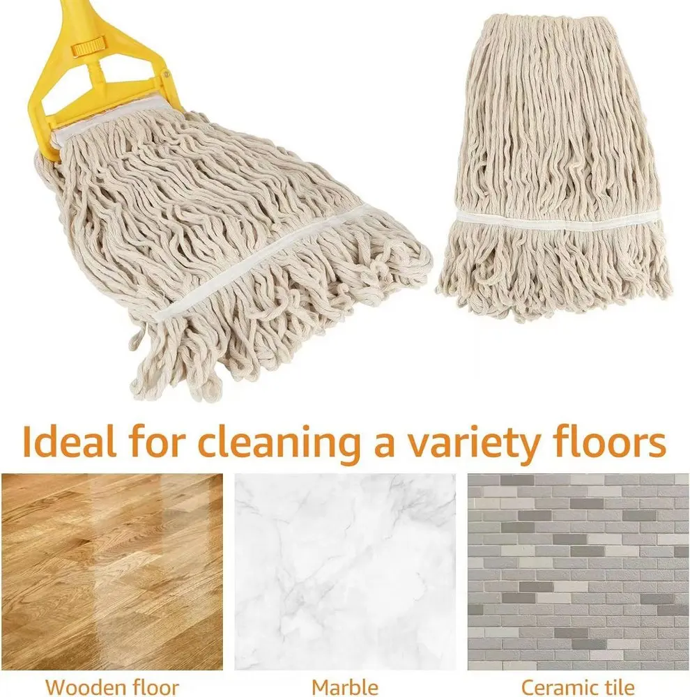 Commercial Heavy Duty Industrial Mop with Long Handle Looped-End String Wet Mop Telescopic Iron Pole Heavy Duty Cotton Mop