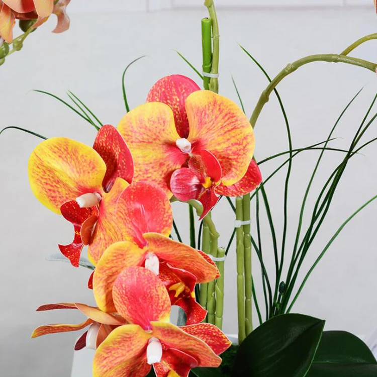 High Quality Artificial Orchid Latex Silk Flowers Bonsai Home Decorative Phalaenopsis Orchid Real Touch Plant Orchid Pot Set