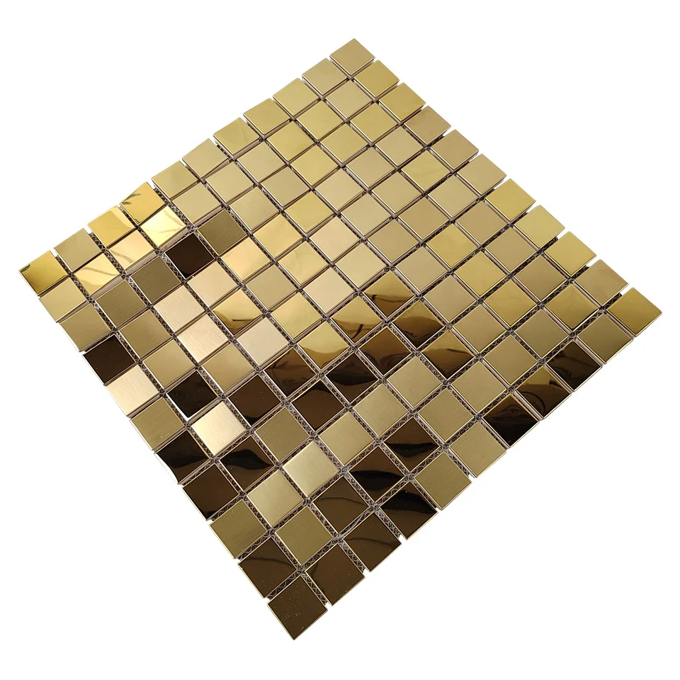 Golden stainless steel mosaic mirror brushed surface three-dimensional art tile background wall tiles