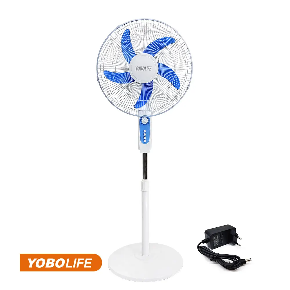 Cheap stand fan AC/DC operate 16 inch 5 Blades  Air Cooling Fan Equipped with a timer and adjustable height