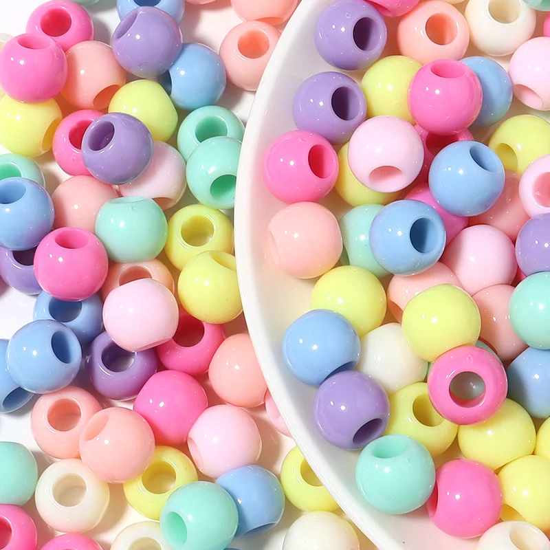 SOJI Mixed Solid Color Big Hole Bead Acrylic Plastic Spacer Pony Beads Hair Beads For DIY Jewelry Making Hair Accessories
