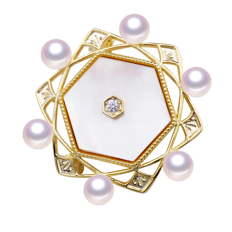 Factory Direct Natural Freshwater Pearl Seashells Brooch Pin Multi-bead Brooch Clothing Cross-border Supply Of High-grade Copper