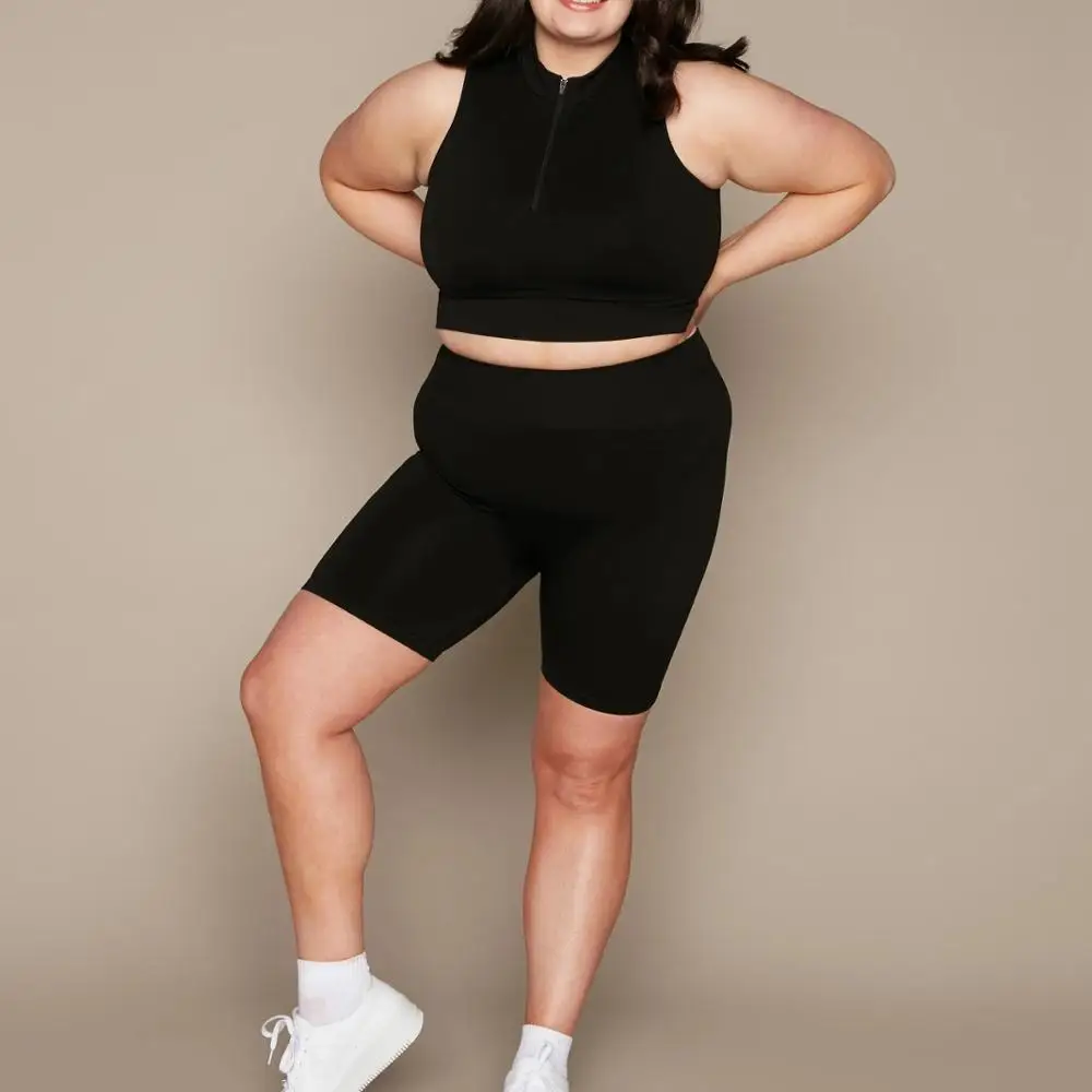 high quality non see through zip up crop top gym high waist shorts custom teo piece yoga set