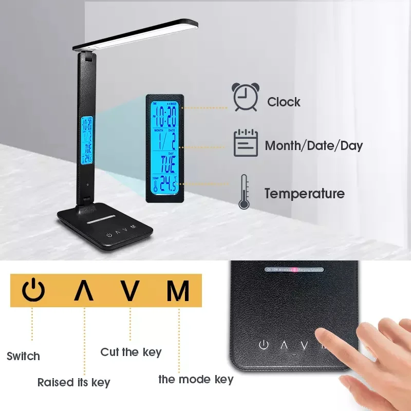 Беспроводное зарядное устройство USB зарядка функция даты и температуры портативные офисные настольные лампы светодиодная настольная лампа с часами