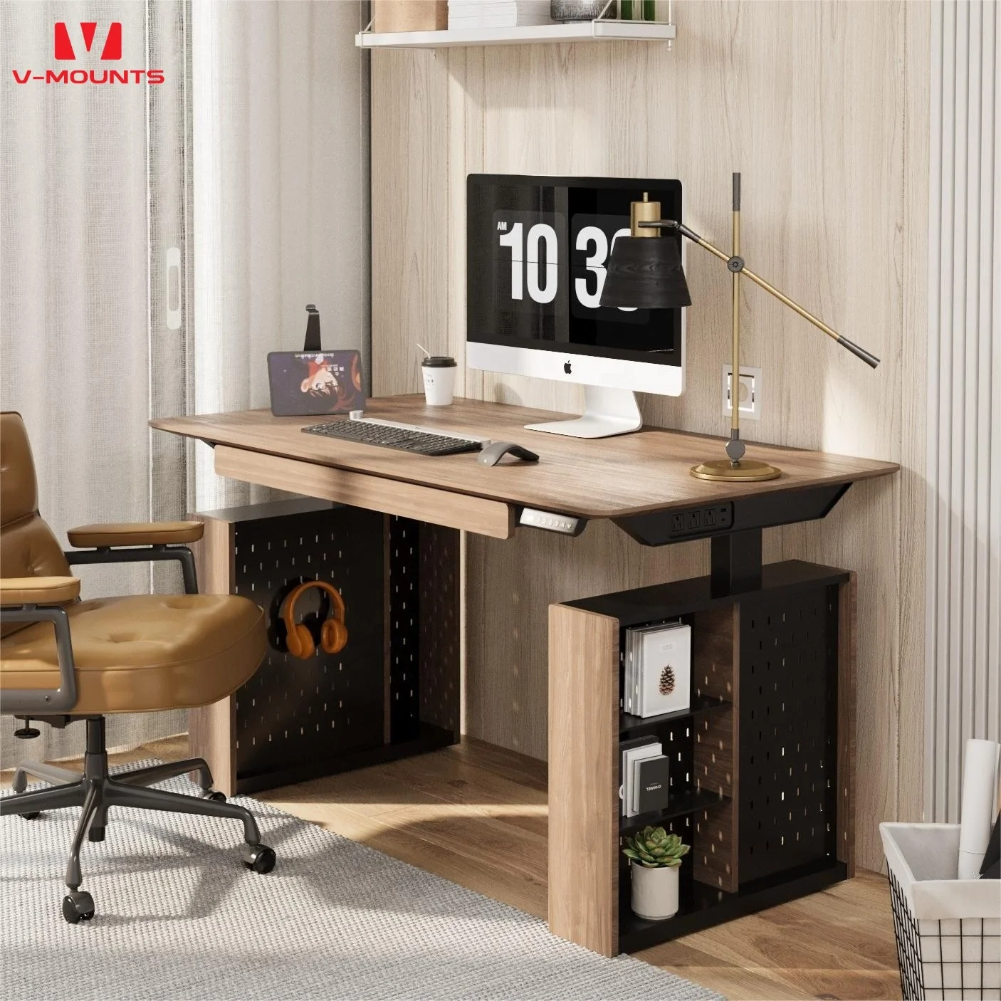 V-mounts electric dual motor office desk height adjustable table with 3 three-hole sockets,USB/Type-c ports JSD2-02-M1