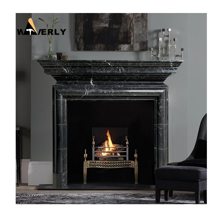 Modern Design Interior Home Decoration Natural Fireplace Mantel Hot Sale Black Marble Fireplace Surround